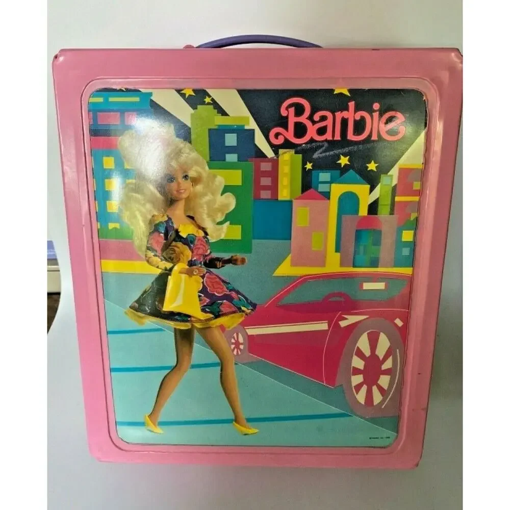 Vintage 1989 Mattel Barbie Doll Pink Fashion Vinyl Carry Case Trunk Wardrobe BD7